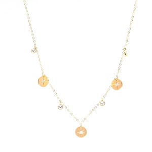 Three Wishes charm necklace gold filled discs