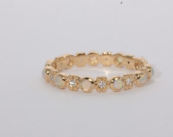 Opal diamond ring 14k gold eternity band flower ring wedding ring