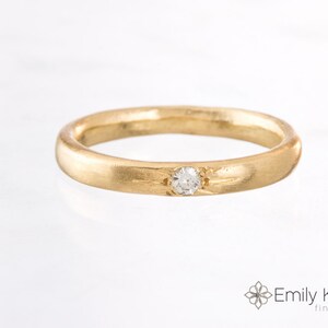 Gold starburst ring with diamond, wedding ring, stack ring