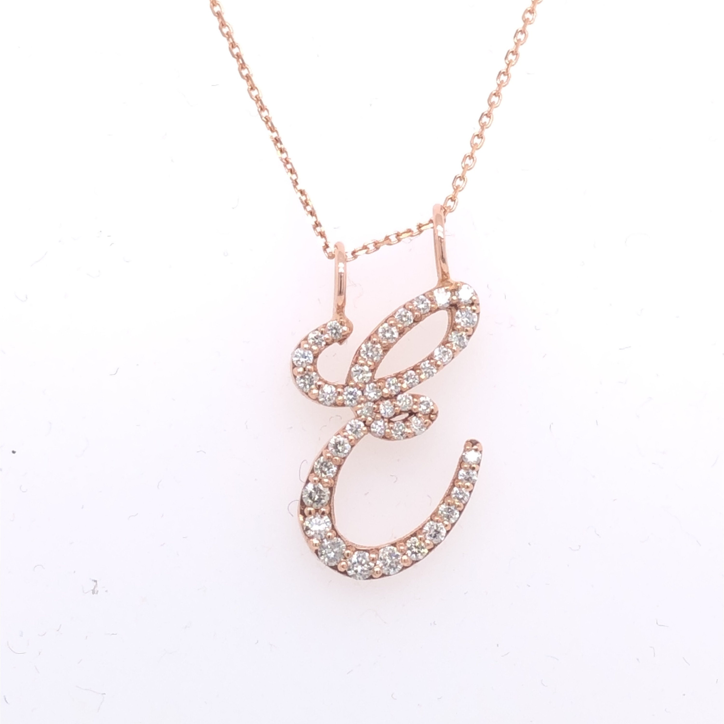 Diamond Initial E necklace rose gold diamonds