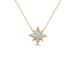 Gold Star necklace with opal, dainty layering necklace