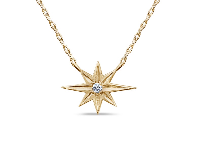 Gold star necklace Estrella starburst 10k gold diamonds