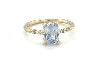 Sapphire and Diamond ring, cushion cut sapphire