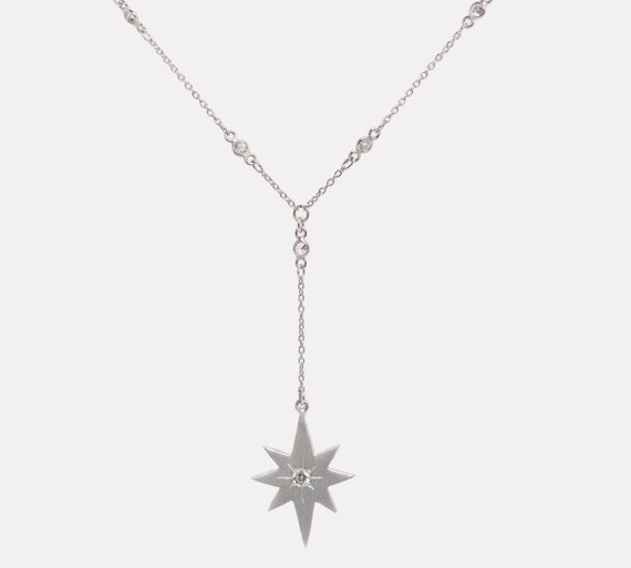 Starburst Y Necklace Silver Lariat Long 