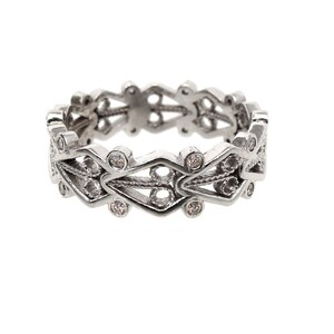 Lace ring with diamonds, filigree style band, stack ring, wedding ring