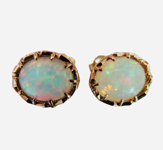 Opal Studs Earrings, Large 14k Filigree Earrings, Ethiopian Opals