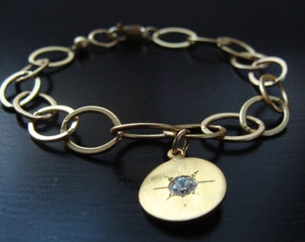 Gold Filled Starburst Charm Bracelet, White Topaz Disc