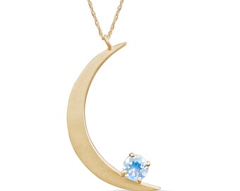 Crescent Moon Pendant with moonstone/ 10k gold necklace/ Celestial jewelry