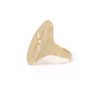 Signet ring with starburst, gold signet ring, north star ring, engraving
