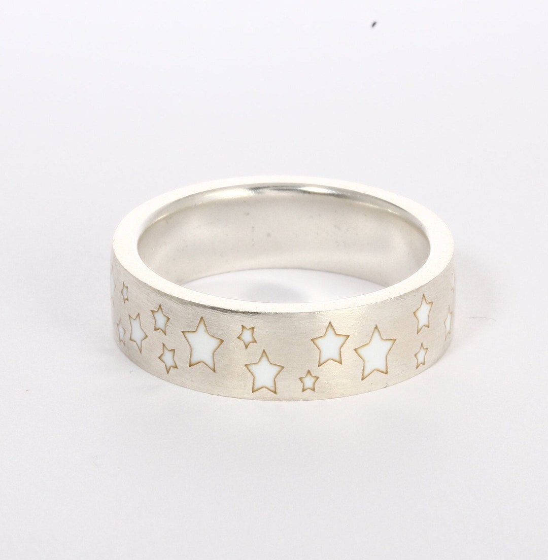 Enamel Ring With Stars White Enamel Wedding Band Silver - Etsy