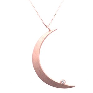 Crescent Moon necklace with diamond in 10k rose gold