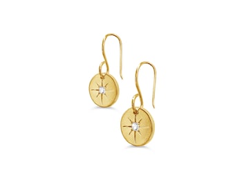 14k Gold Filled Starburst Disc Earrings, Hand Engraved
