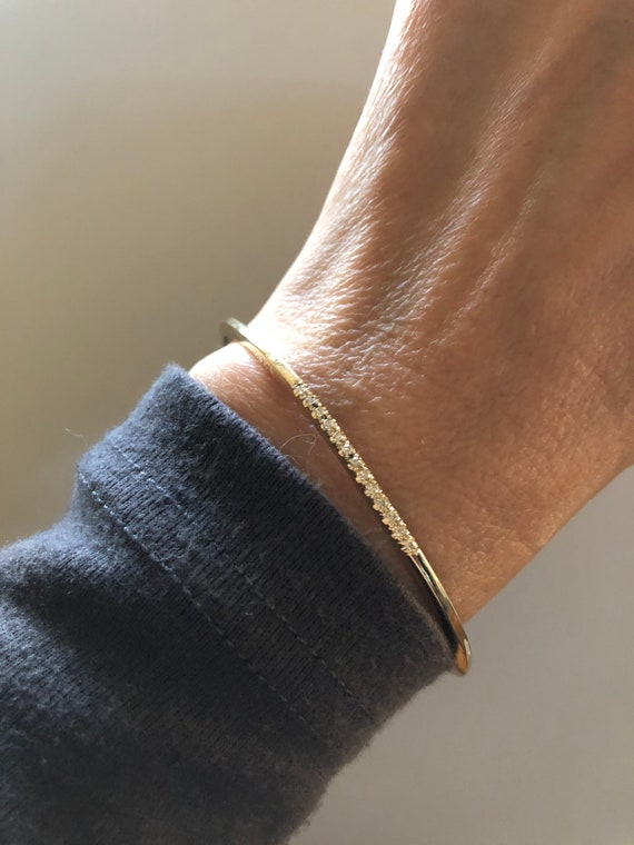 10k Yellow Gold Cuff Bracelet Diamond Stack Bracelet Etsy