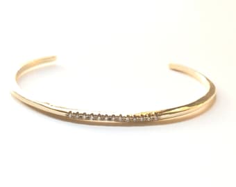 10k yellow gold cuff bracelet, Diamond stack bracelet,