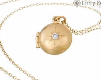 Gold Vermeil Starburst Locket Necklace - Tiny Keepsake, Vintage Style