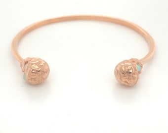 Skull cuff bracelet with opal eyes, rose gold bronze, cuff bracelet, stacking bracelet