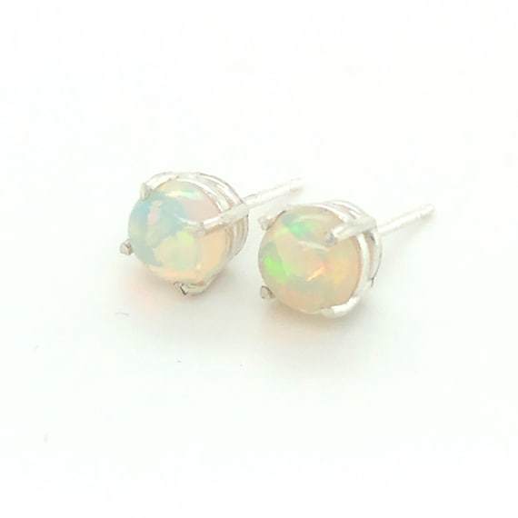 Opal Stud Earrings in Sterling Silver Etsy