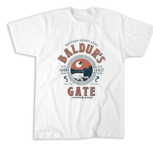 Maglietta Dungeons, Maglietta Dragons, T-shirt, felpa, felpa con cappuccio, borsa tote "L'avventura ti aspetta a Baldur's Gate" - 248648
