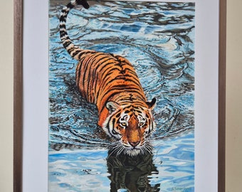 Gemälde Tiger im Wasser, Acryl, Wandmalerei,  Wanddeko, Hyperrealismus, handgemalt