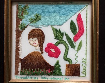 Vintage Quirky Thread Artists Intl. needlework 1984 Apprenticeship Sampler Kit | Embroidery | Floating Head | Dancing Flower | Mountain Tree