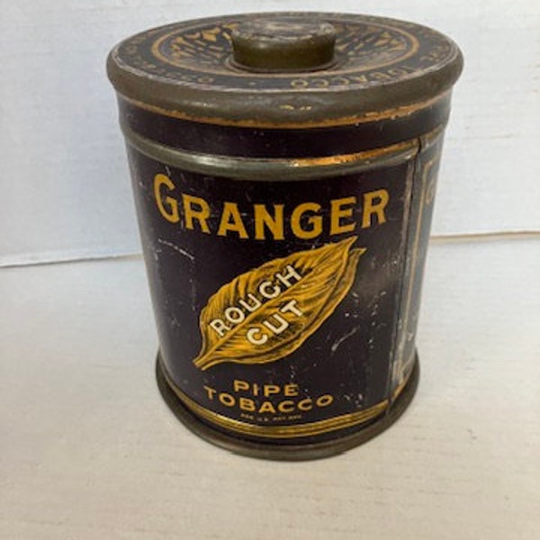 Vintage Rustic 1920s Granger Rough Cut Pipe Tobacco tin, Tobacconist, Smoke Shop, Smoke Room Decor, man cave, tobacciana collectible