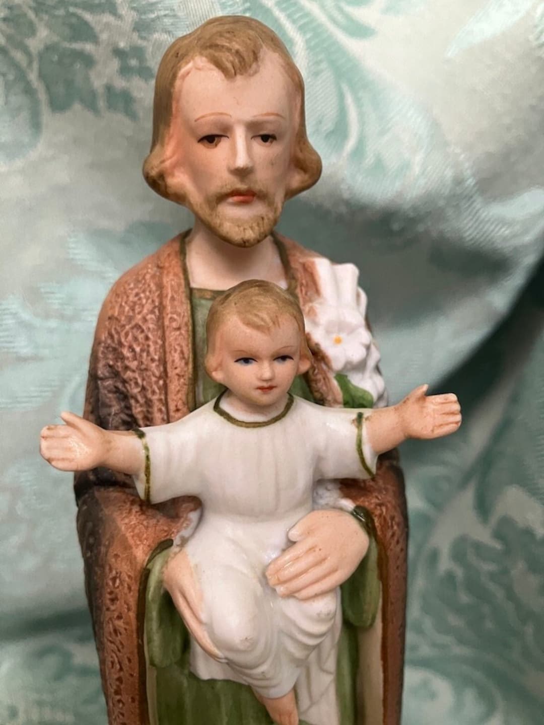 Vintage Statue Figurine of Saint Joseph and Infant Jesus, Vintage Porcelain , Christian