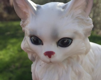 Vintage Lefton Japan White porcelain Kitty Cat,  Persian Cat Figure, Kitch and Fun Kitten figurine, Collectible original Lefton foil label
