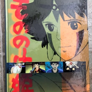 May include: A green book cover with a split-face illustration of a character with black hair and orange skin. Red Japanese text is overlaid on the left side. Below are four smaller images of characters from the same animated film.