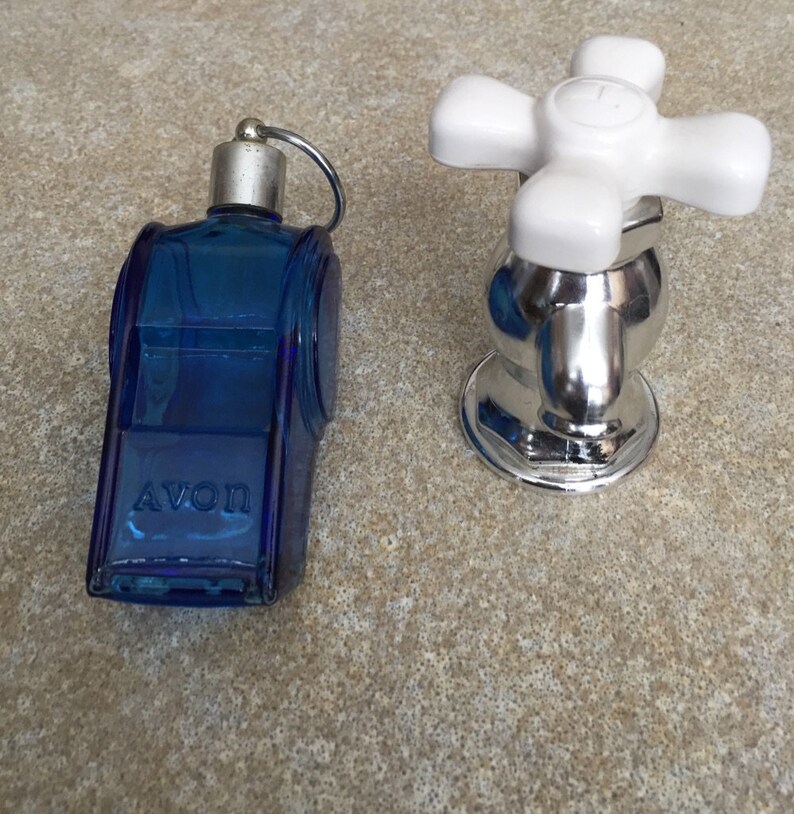 Two Avon Collectible Blue Glass Whistle Bottle and Faucet Etsy