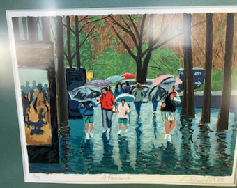 Framed "Showers".  Signed and Numbered Seriegraph/Screen print by Ed Bordett