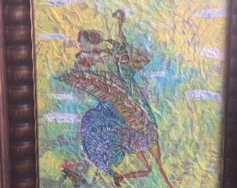 Big Exotic Bird Outsider Folk Art Mixed Media Artwork | Happy Running Bird | Fantasy | Naive | Art Brut | Wonder | Bridge to Terabithia