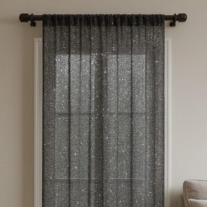 Black Net Sheer Curtain Panel for Living Room & Bedroom, Luxury Sparkle Mesh Tulle Fabric, Gold White Brown Stone Metallic Sheer Filet Net