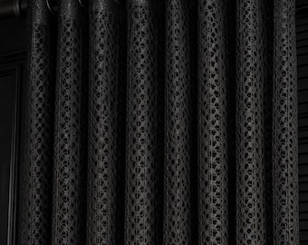 Lace Embroidered Luxury Sheer Curtains, Black White Gothic Curtains, Medieval Drapes for Living Room & Bedrooms, Dark Academia Fabric