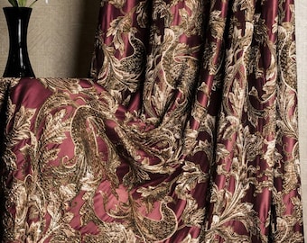 Rose Red Luxury Vintage Curtains, Embroidered Floral Damask Curtains, Elegant Living Room Curtain Panels, Custom Size Drapes