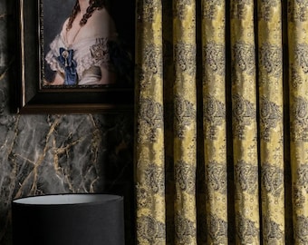 Droplet Embroidered Gold Bronze Curtains, Luxury Vintage Curtains, Curtains for Living Room & Bedrooms, Emerald Green Black Options
