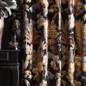 Floral William Morris Design Curtains, Black Brown Luxury Chenille Tapestry Curtains, Custom Living Room & Bedroom Drapes, Window Home Decor