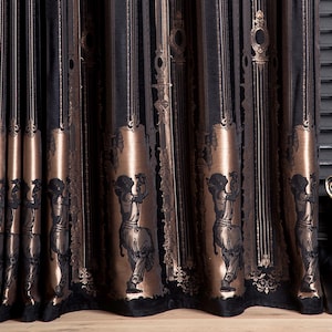 Luxus Schwarz Bronze Frau gemusterte Vorhänge, Gothic Vorhänge für Wohnzimmer, Sondergrößen Vorhänge, Vorhänge im Barockstil, glamourösen Stoff