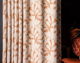 White Terracotta Floral Bohemian Curtains, Orange Flowers Embroidered Curtains, Custom Size Boho Drapes, Yellow Silver Gray Window Fabric