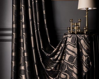 Striped Black Bronze Curtains Panel: 5 Color Options, Luxury Geometric Linen Curtains, Custom Size Drapes for Living Room & Bedrooms