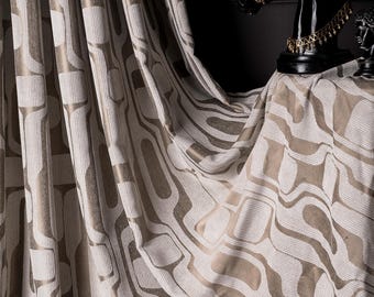 White Gold Linen Curtains Panel, Luxury Boho Curtains, Custom Patterned Drapes, Bohemian Living Room & Bedrooms Decor, Minimalist Fabric
