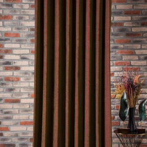 Copper Brown Terracotta 50&quot; W Linen Curtains, Luxury Vicsose Chenille Curtains, Custom Size Drapes, Curtains for Living Room & Bedrooms