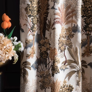 White Floral Vintage Luxury Curtains, Woven Embroidered Curtains for Living Room&Bedroom, Tapestry William Morris Design, French Country MCM