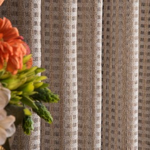 Natural Boho Linen Sheer Curtains, Custom Sheer Curtains for Living Room & Bedrooms, Mesh Fabric, Rod Pocket Back Tabs, Beige Gold Brown
