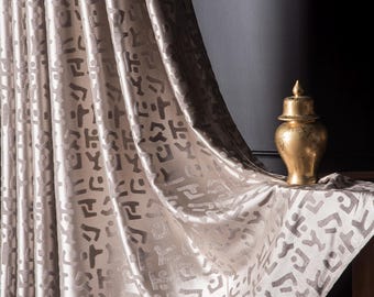 White Silver Luxury Chenille Linen Curtains, Custom Embroidered Drapes, Custom Size Curtains for Living Room & Bedroom