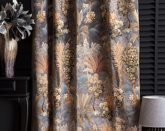 Luxury Gray Floral Embroidered Curtains, William Morris Design Curtains for Living Room & Bedrooms, Custom Size Drapes, Vintage Retro Fabric