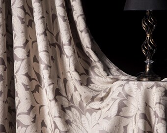Luxury Floral Leaf Embroidered Curtains, Modern Boho Livingroom Drapes, Elegant White Botanical Window Decor, Custom Size Panels