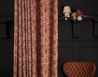Luxe terracotta gordijnenpaneel, structuurstof, modern halverwege de eeuw, aangepaste gordijnen woonkamer en slaapkamers, zwart blauw beige kleuropties