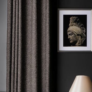 Tweed Black White Linen Curtains, Luxury Curtains for Living Room & Bedrooms, Natural Custom Size Drapes, Mesh Bounce Fabric