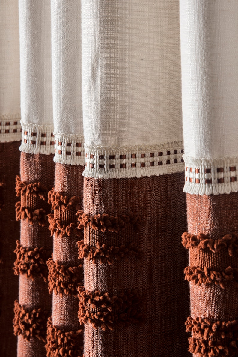 Terracotta White Beige Cream Tasseled Curtains Luxury Linen Curtains