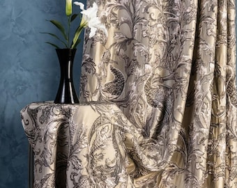 Silver Luxury Floral Vintage Curtains, Embroidered Damask Curtains Panel, Elegant Living Room Drapes, Custom Size Statement Curtains